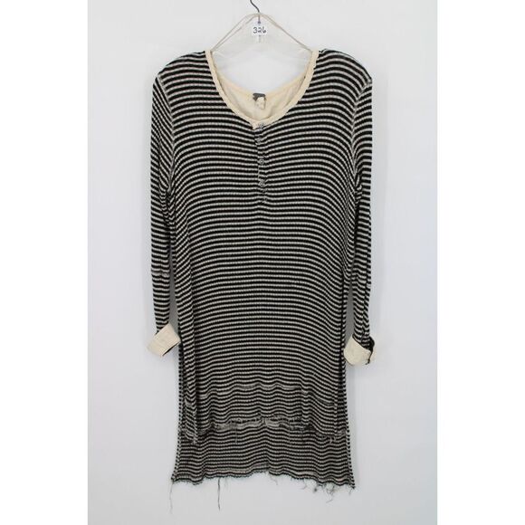 WE THE FREE PEOPLE DRIPPY HENLEY TOP IN BLACK/TEA STRIPES SIZE XS - Picture 1 of 7